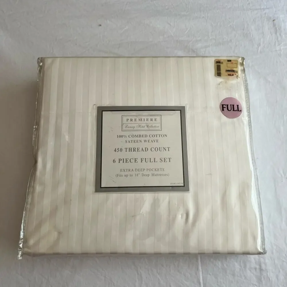 NWT Premiere 450 Thread Count White Cream Sateen Weave Full Sheet Set NIB